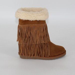 Madden Girl Brown Fringe Boots Women Size 10 M  Leather Faux Fur